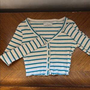 Urban Outfitters Blue and Cream Striped Cardigan